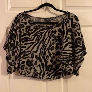 Mandee black and gray animal pattern top.